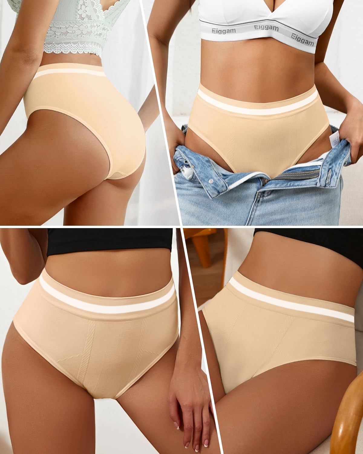 Eiggam Women's Cotton Bikini Panties,High-Cut