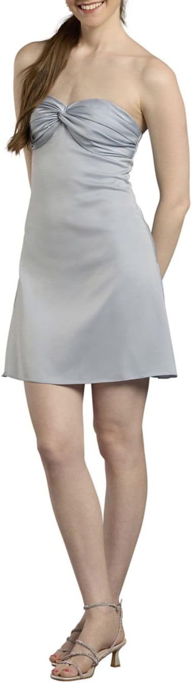 David's Bridal Twist Neckline Empire Waist Charmeuse Mini Dress