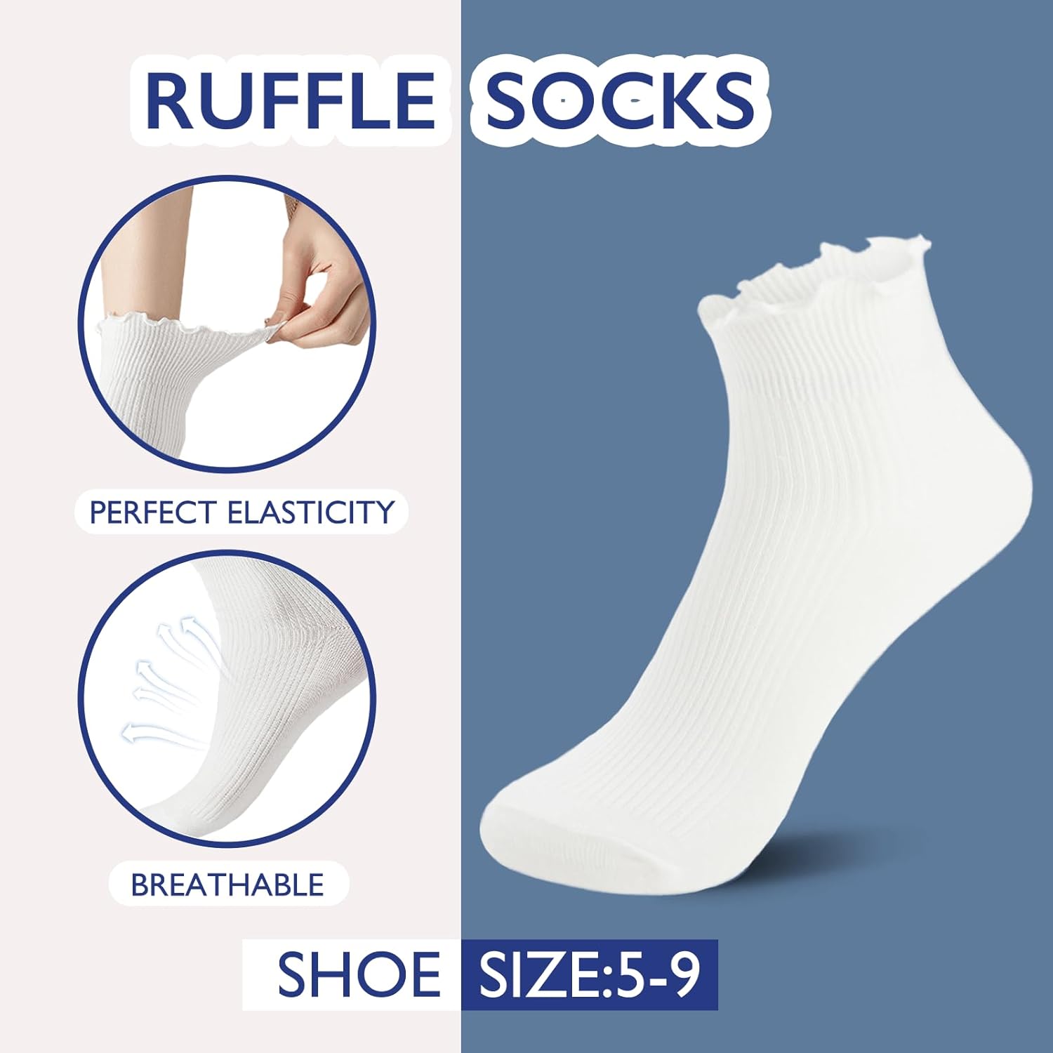 Hstyle 6 Pairs of Ruffle Socks Women, Cute Ruffle Ankle Socks - Image 4