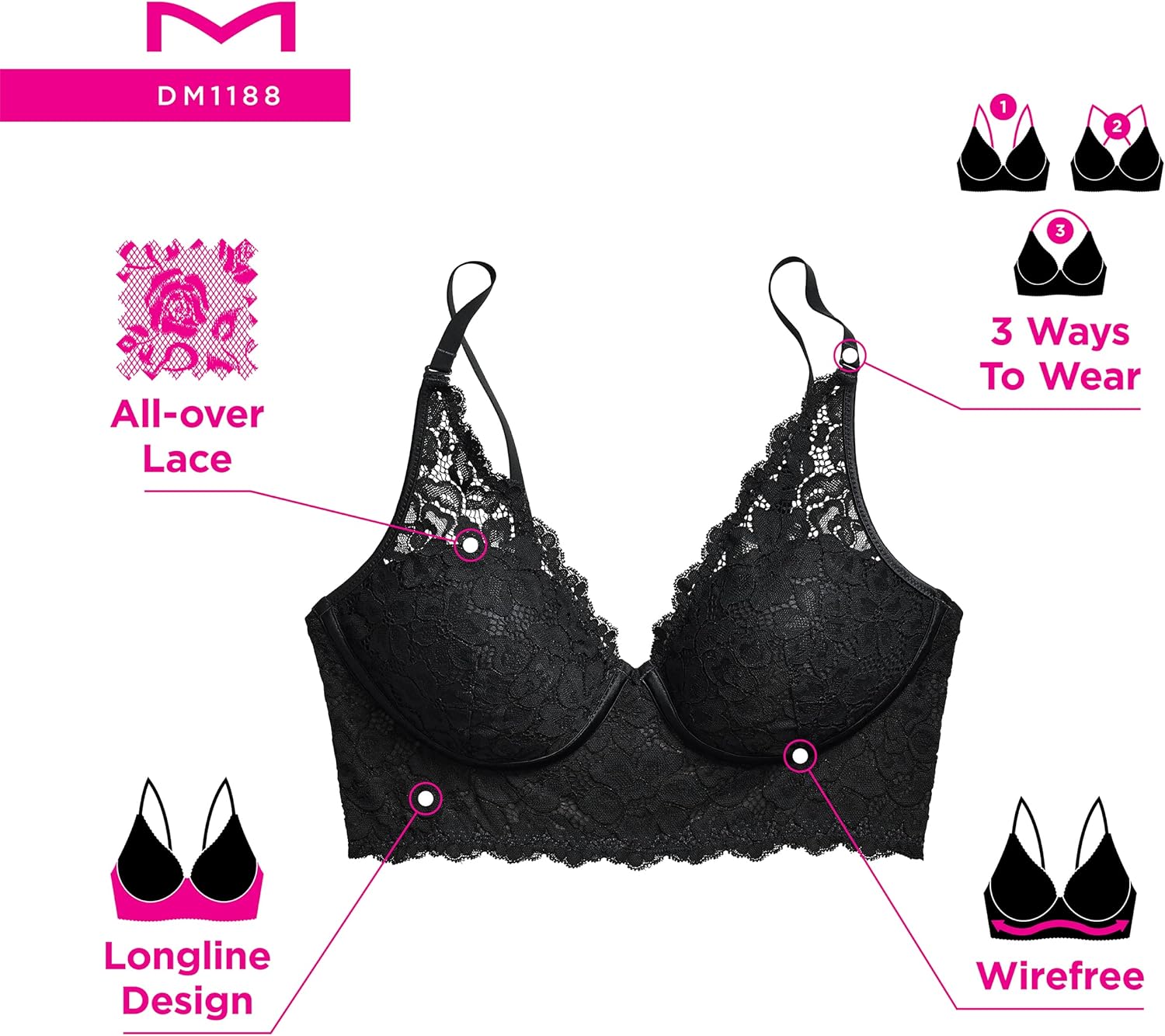 Maidenform Women's Lace Bralette, Padded