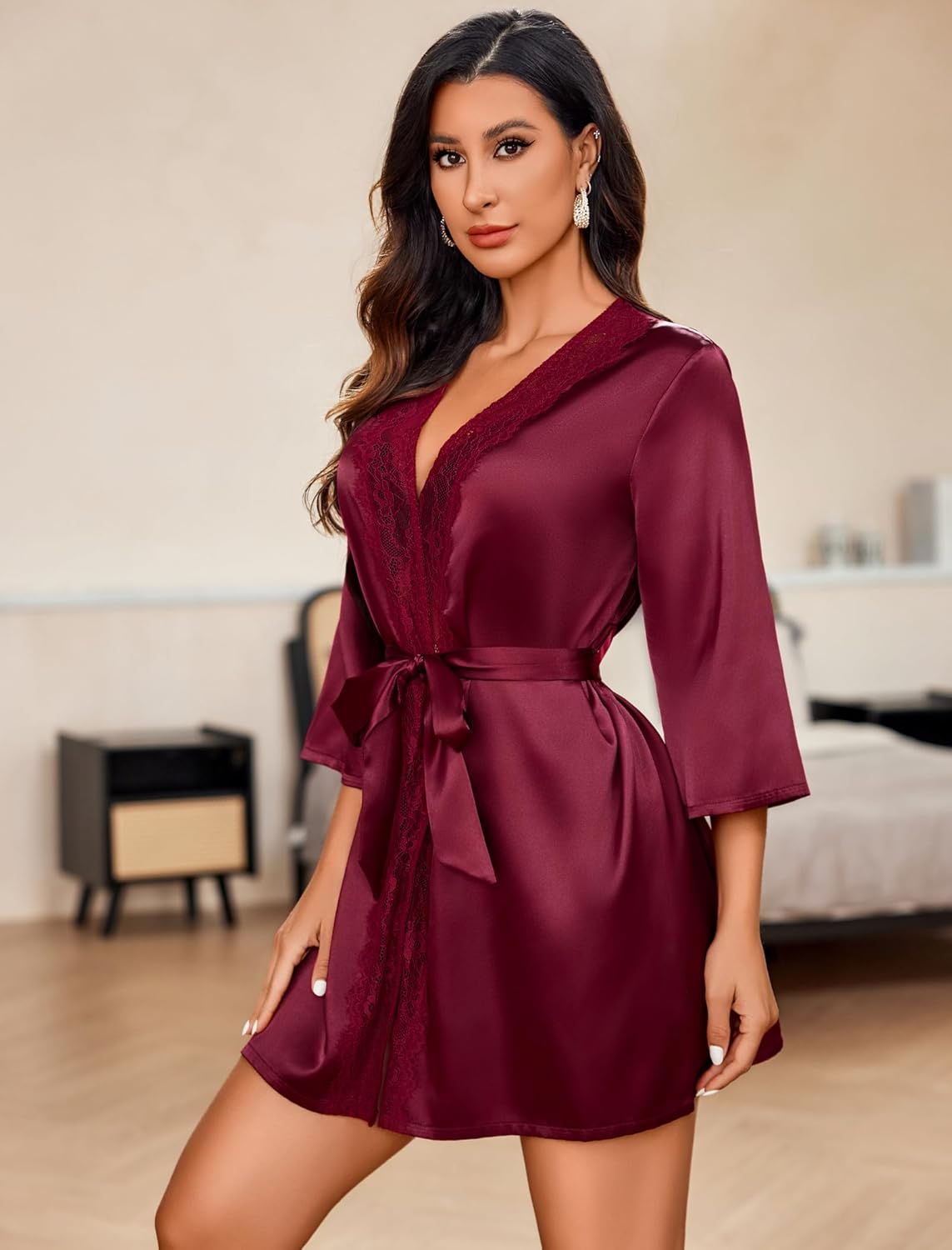 Avidlove Women's Kimono Robe Short Satin Pure Short Silky Robes - Image 3