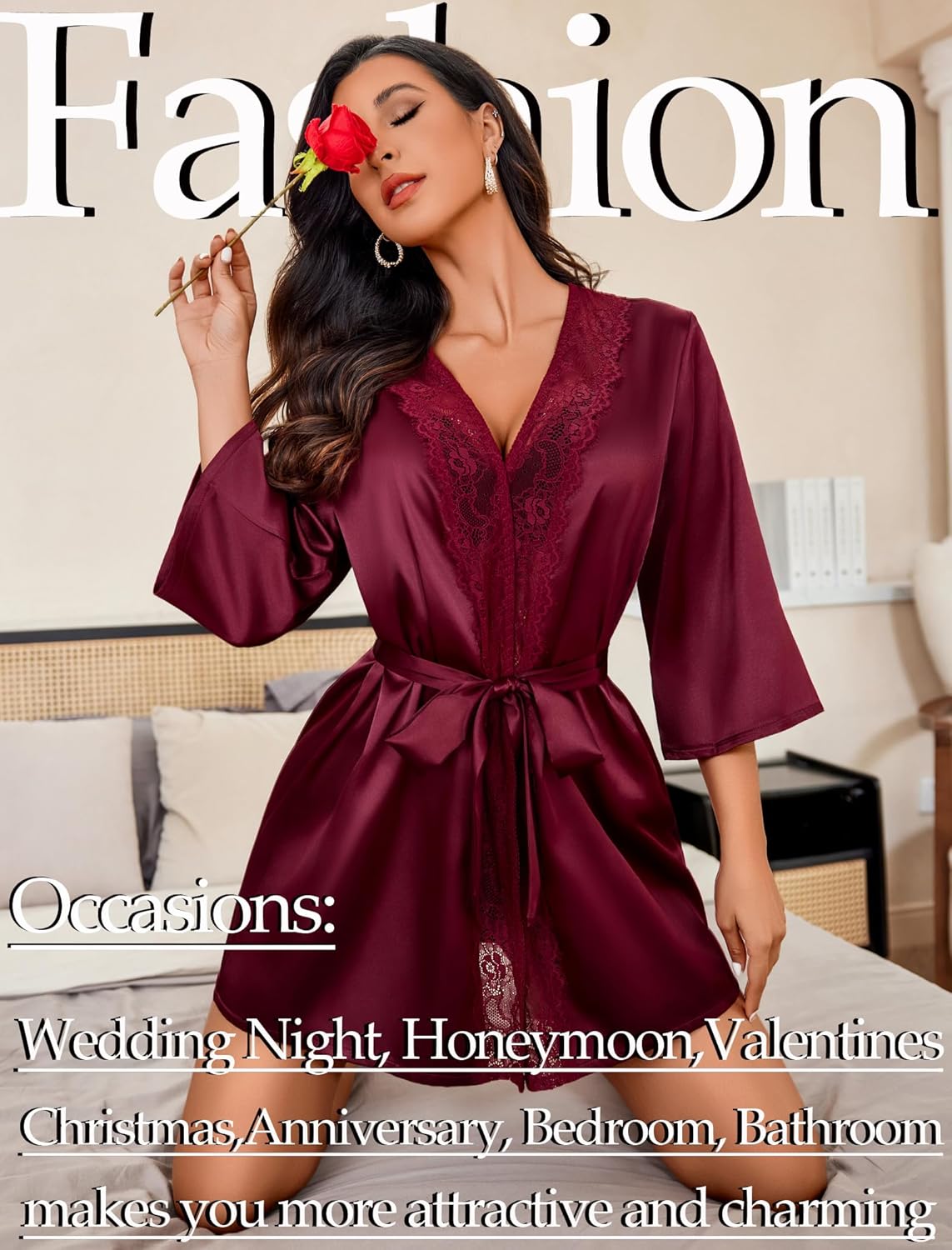 Avidlove Women's Kimono Robe Short Satin Pure Short Silky Robes - Image 5