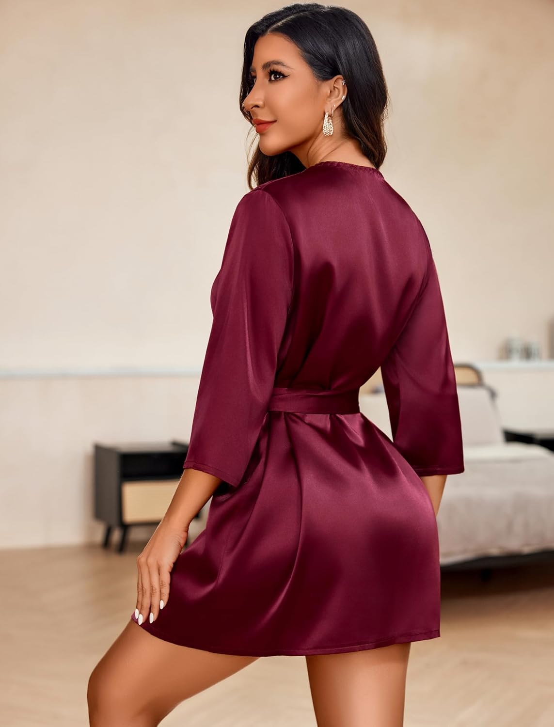 Avidlove Women's Kimono Robe Short Satin Pure Short Silky Robes - Image 6