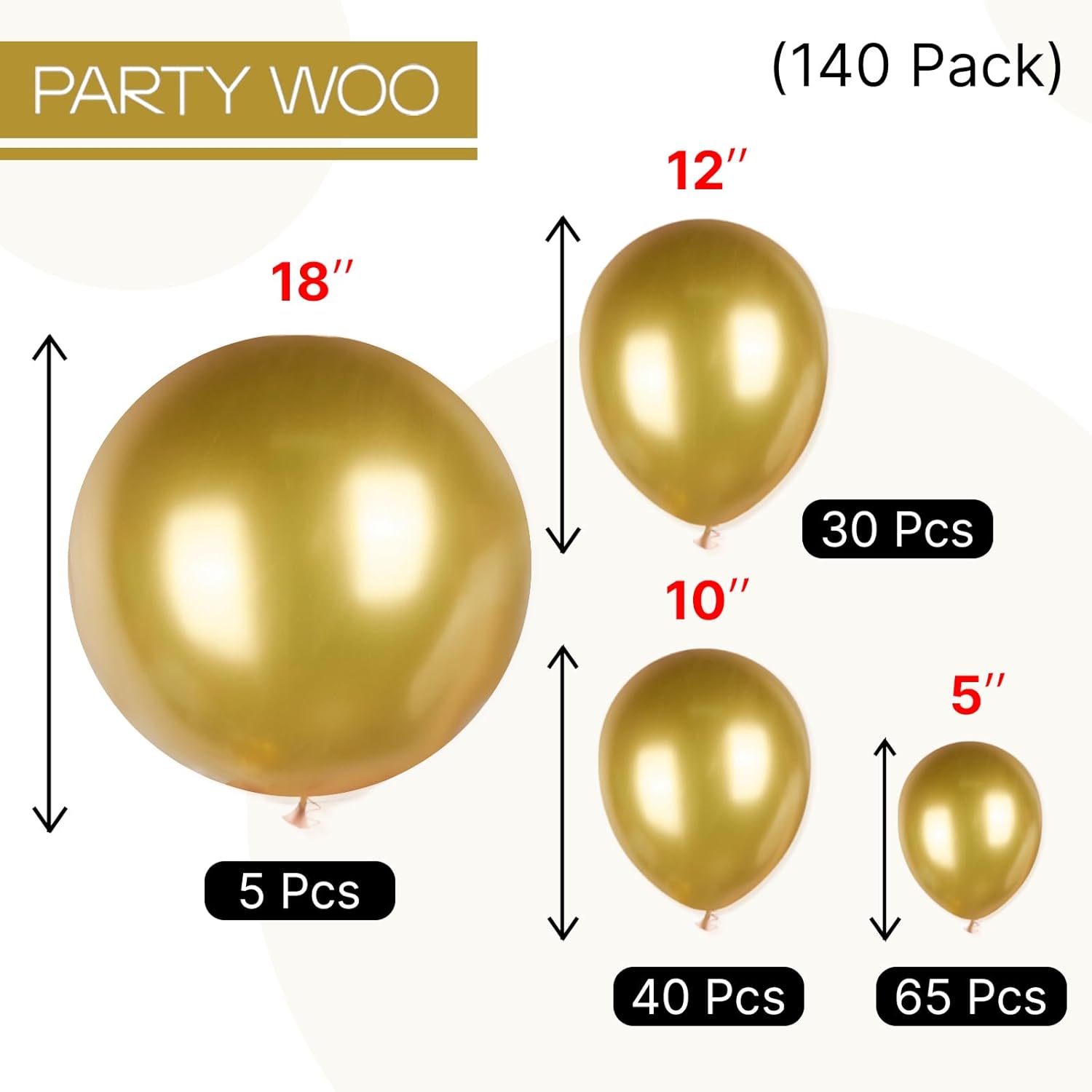 PartyWoo Gold Balloons 140pcs Different