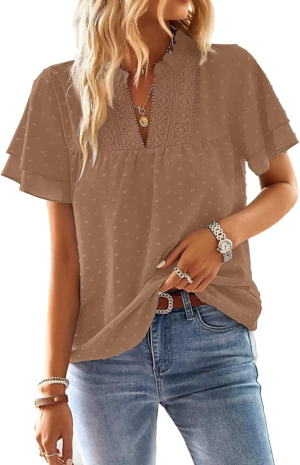 Falechay Womens Tops Butterfly Sleeve
