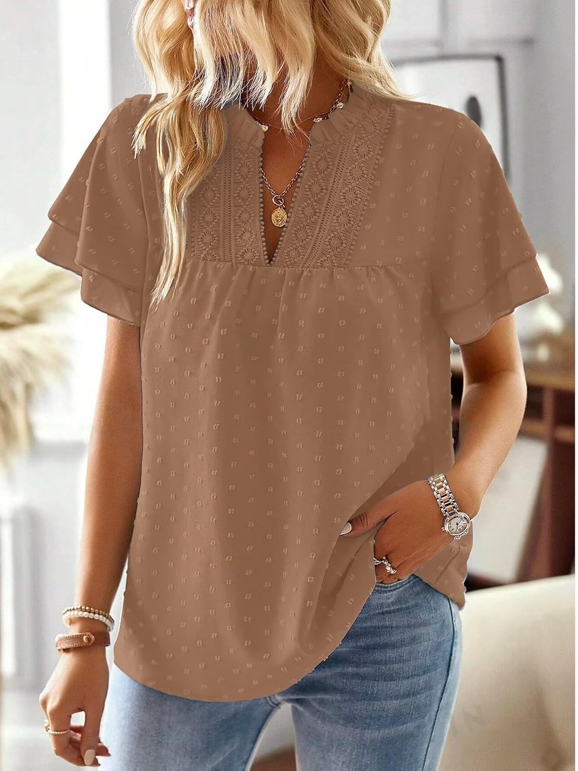 Falechay Womens Tops Butterfly Sleeve