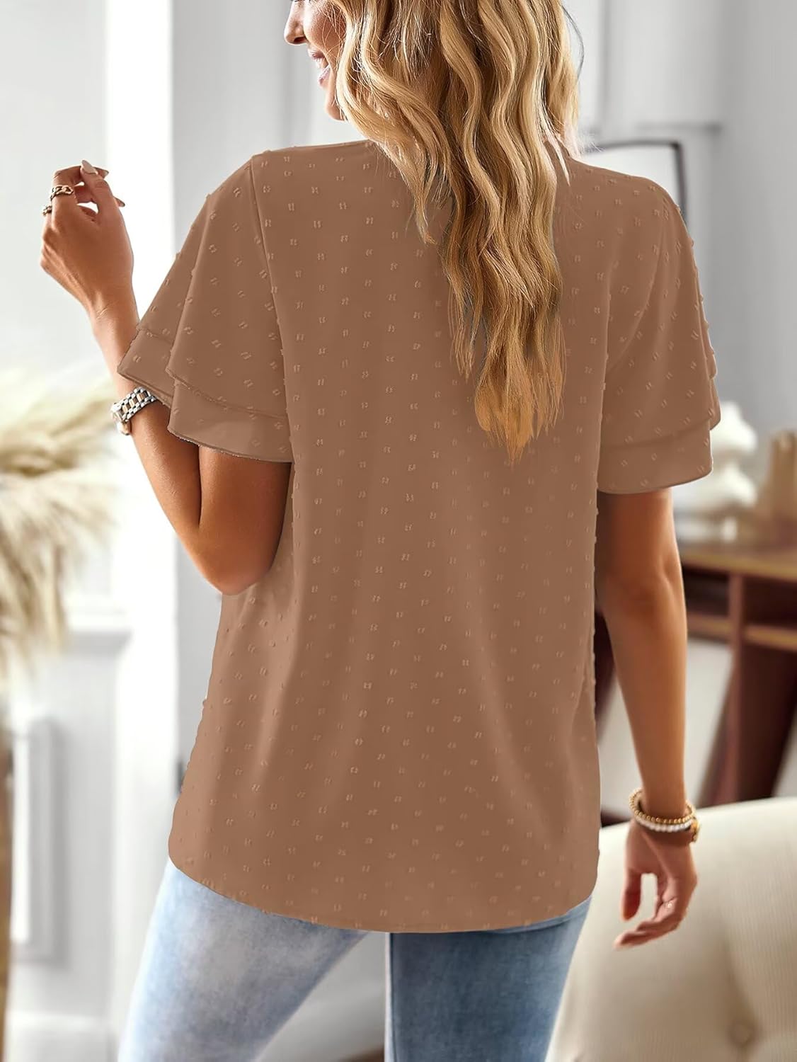 Falechay Womens Tops Butterfly Sleeve