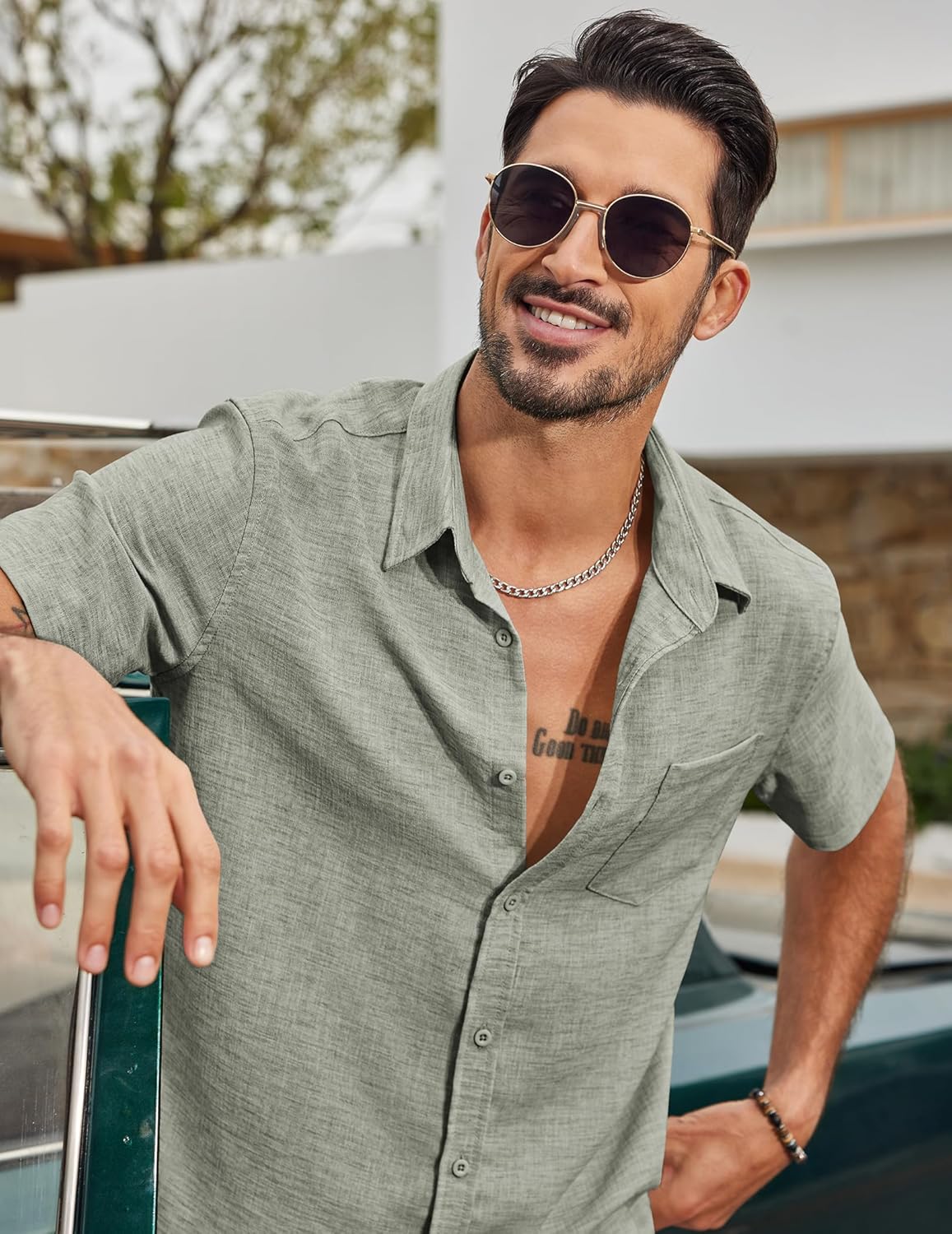 COOFANDY Mens Short Sleeve Button