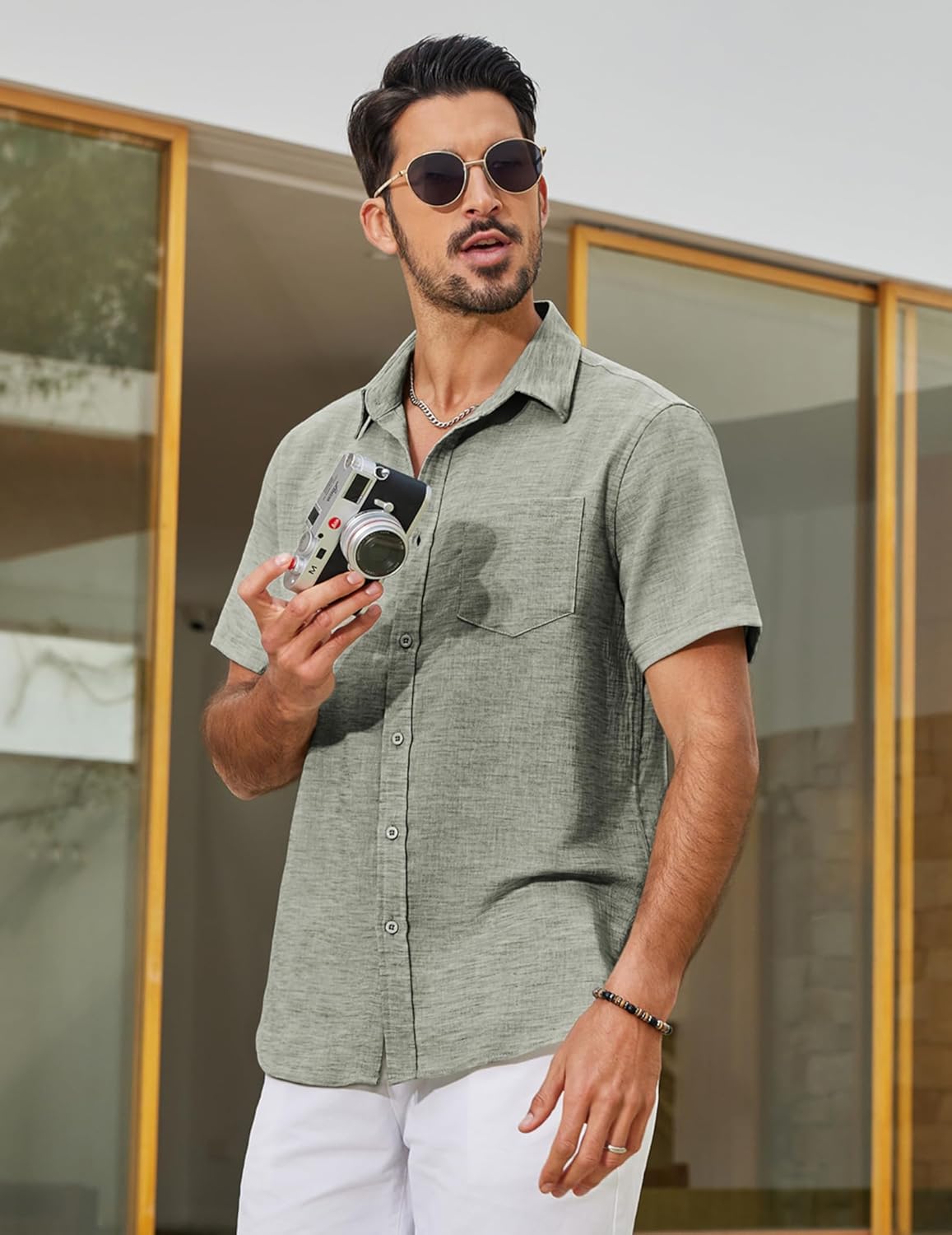COOFANDY Mens Short Sleeve Button