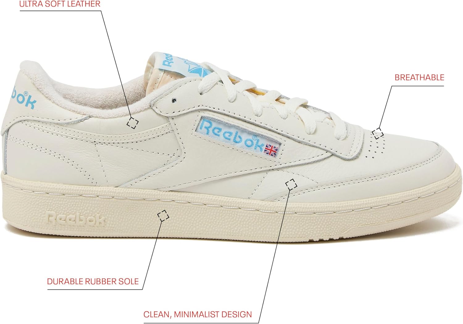 Reebok Mens Club C 85 Vintage Tennis Sneakers for Men - Image 2