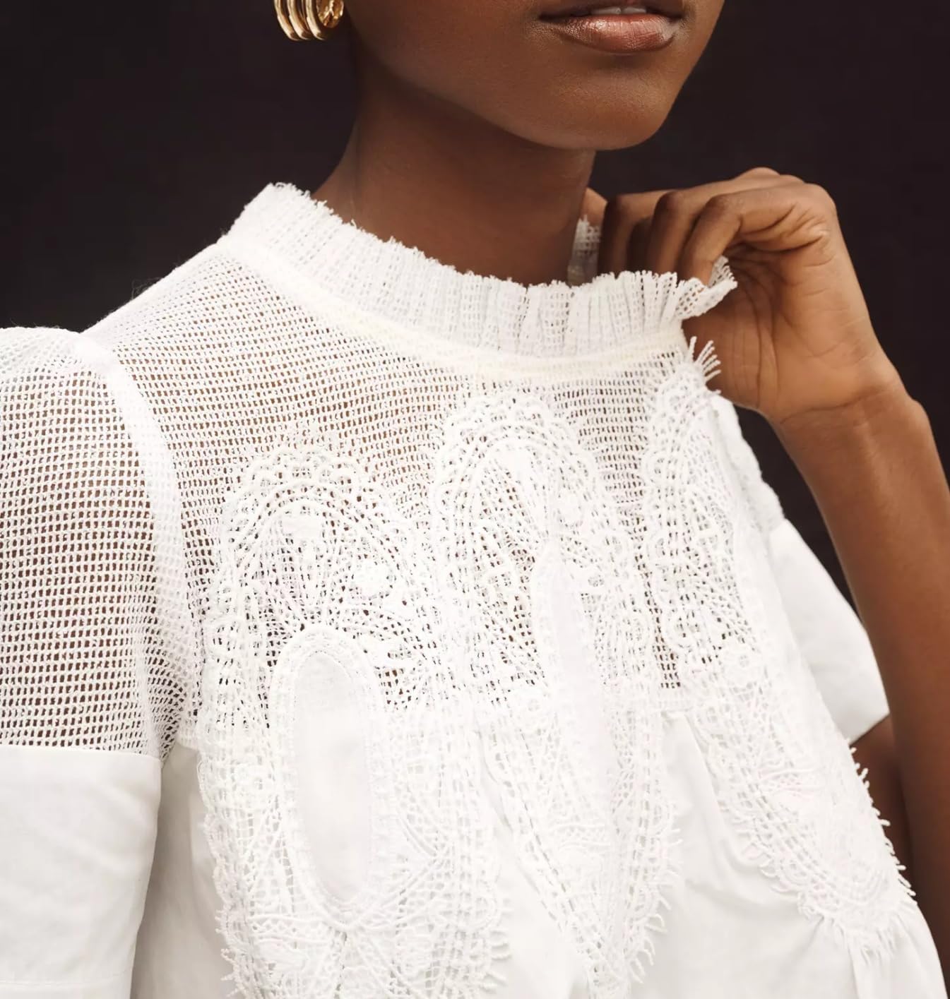 VAOYIU Women Lace-Detail Flared Blouse