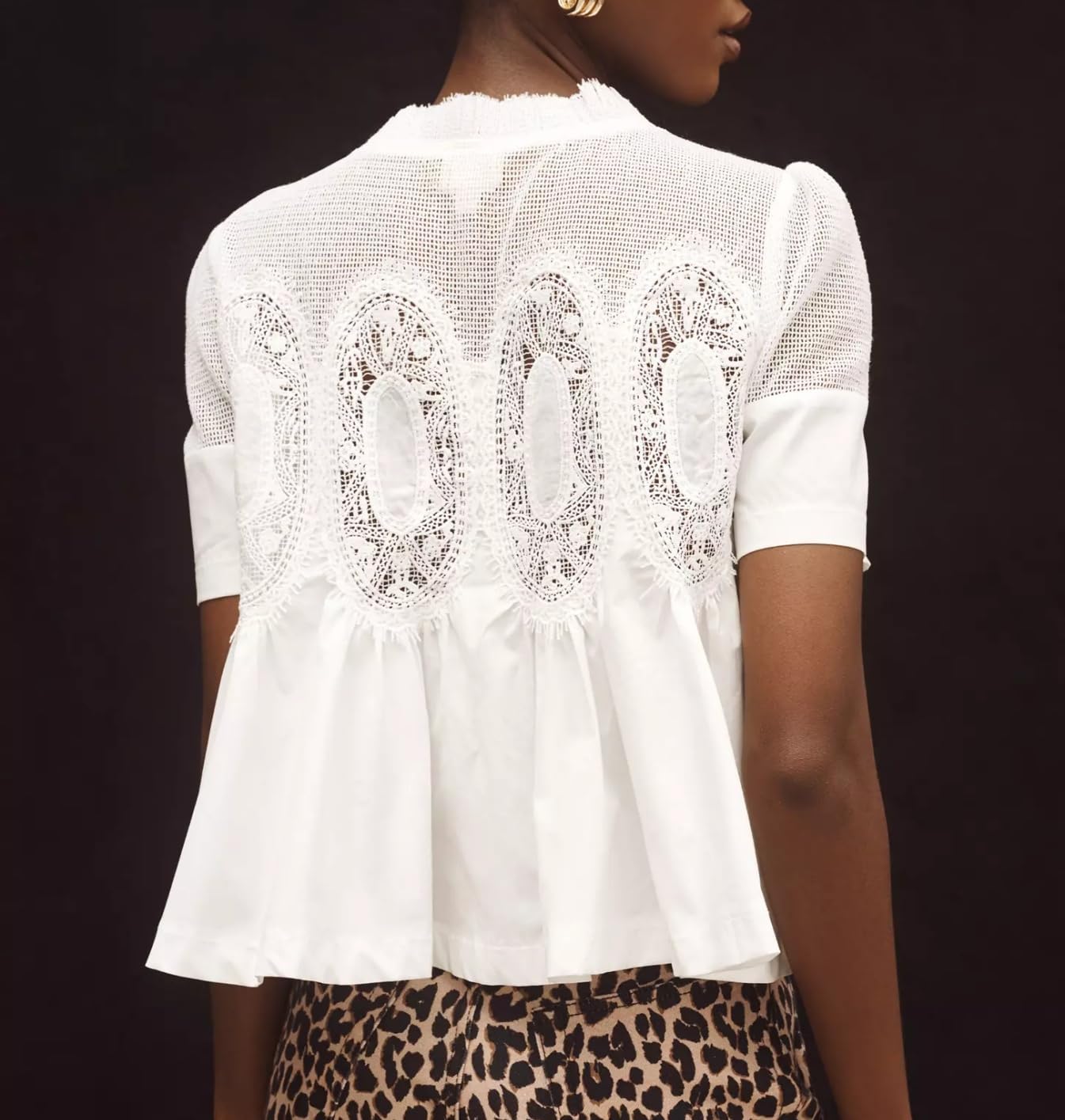VAOYIU Women Lace-Detail Flared Blouse