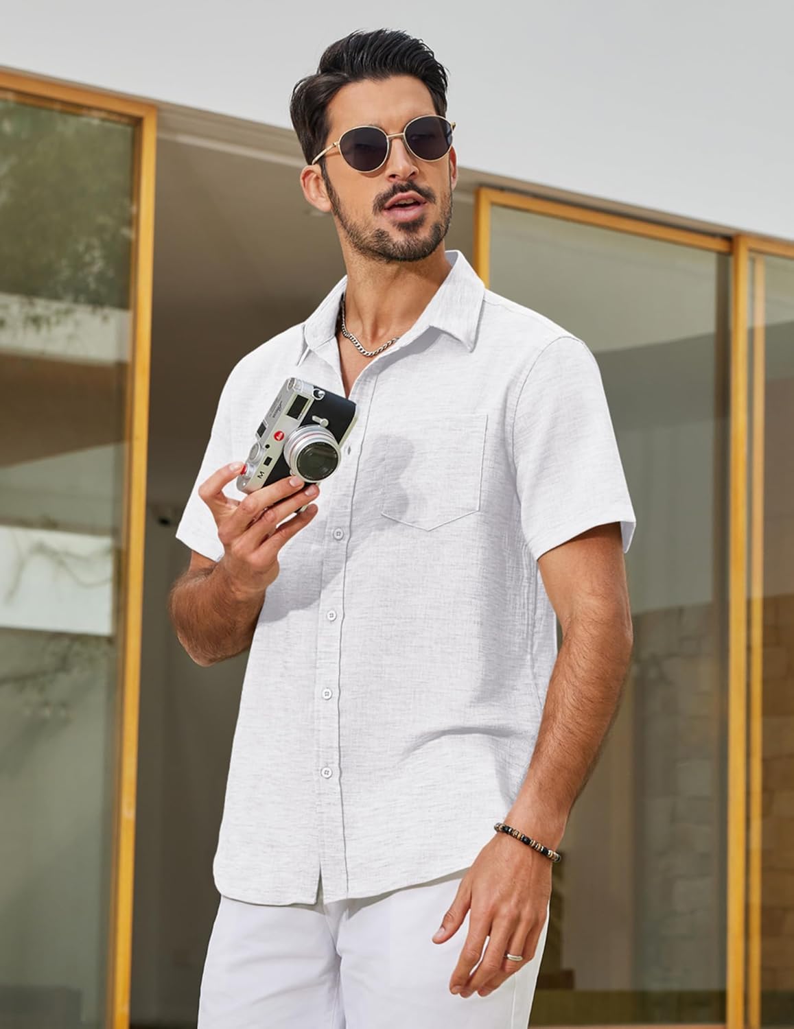 COOFANDY Mens Short Sleeve Button