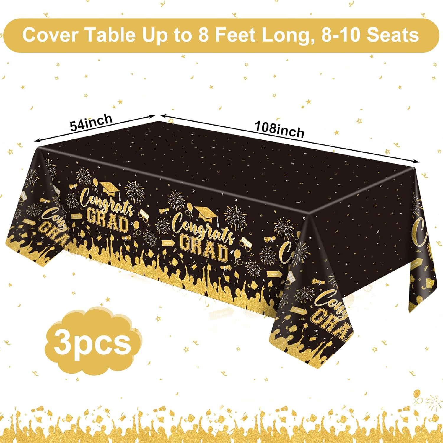 3 Pack Plastic Graduation Tablecloth