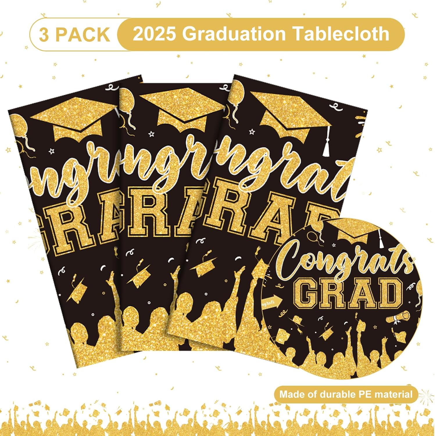 3 Pack Plastic Graduation Tablecloth