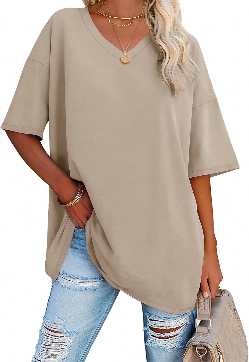 ATHMILE Womens Oversized Shirts V