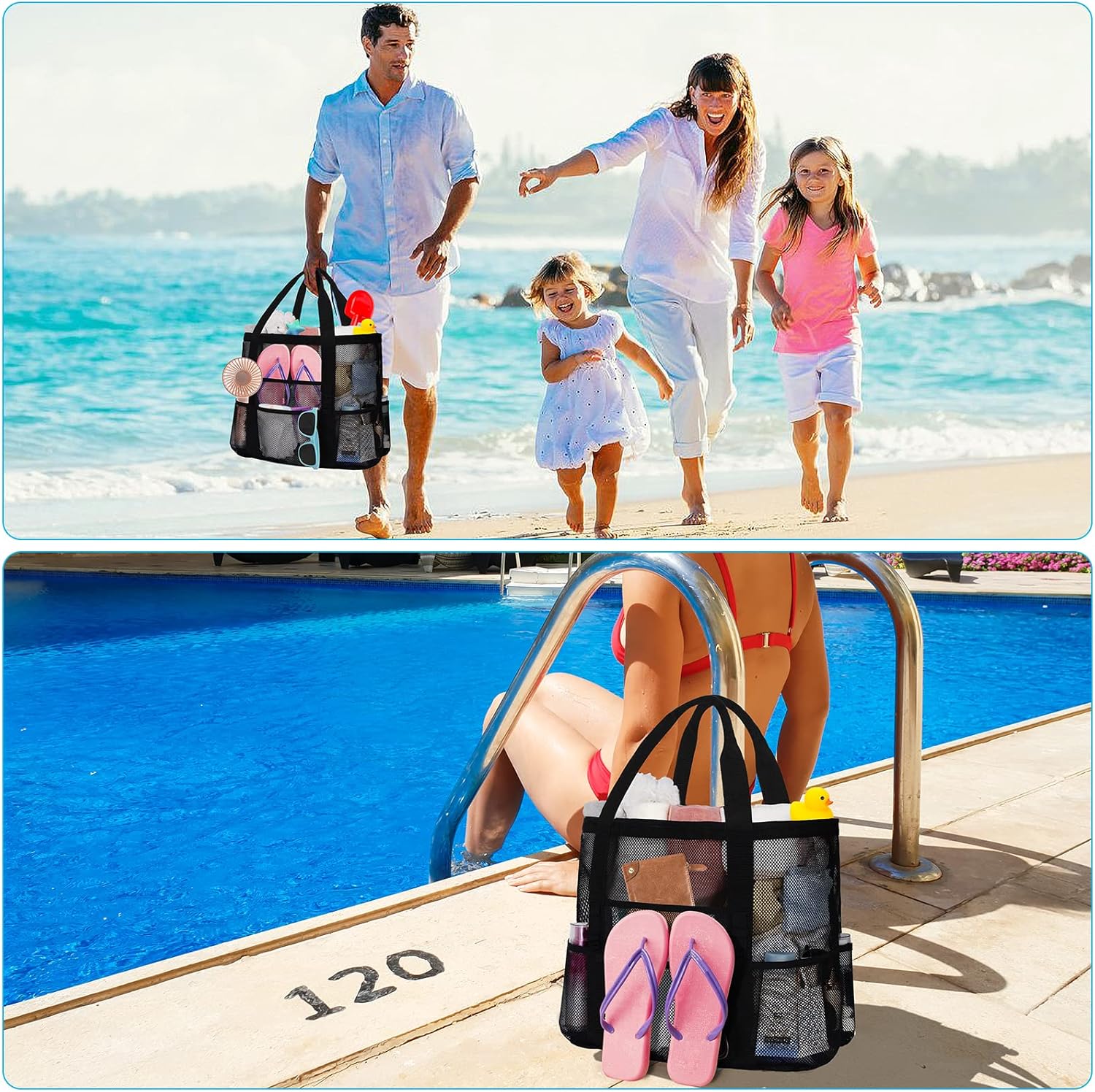 Mesh Beach Bags for Women - Plus Waterproof Sandproof Tote Bag - Image 2