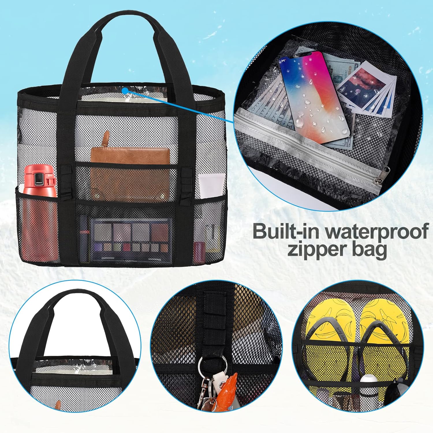 Mesh Beach Bags for Women - Plus Waterproof Sandproof Tote Bag - Image 4