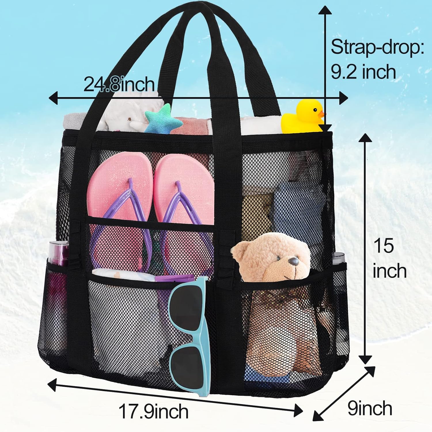 Mesh Beach Bags for Women - Plus Waterproof Sandproof Tote Bag - Image 6