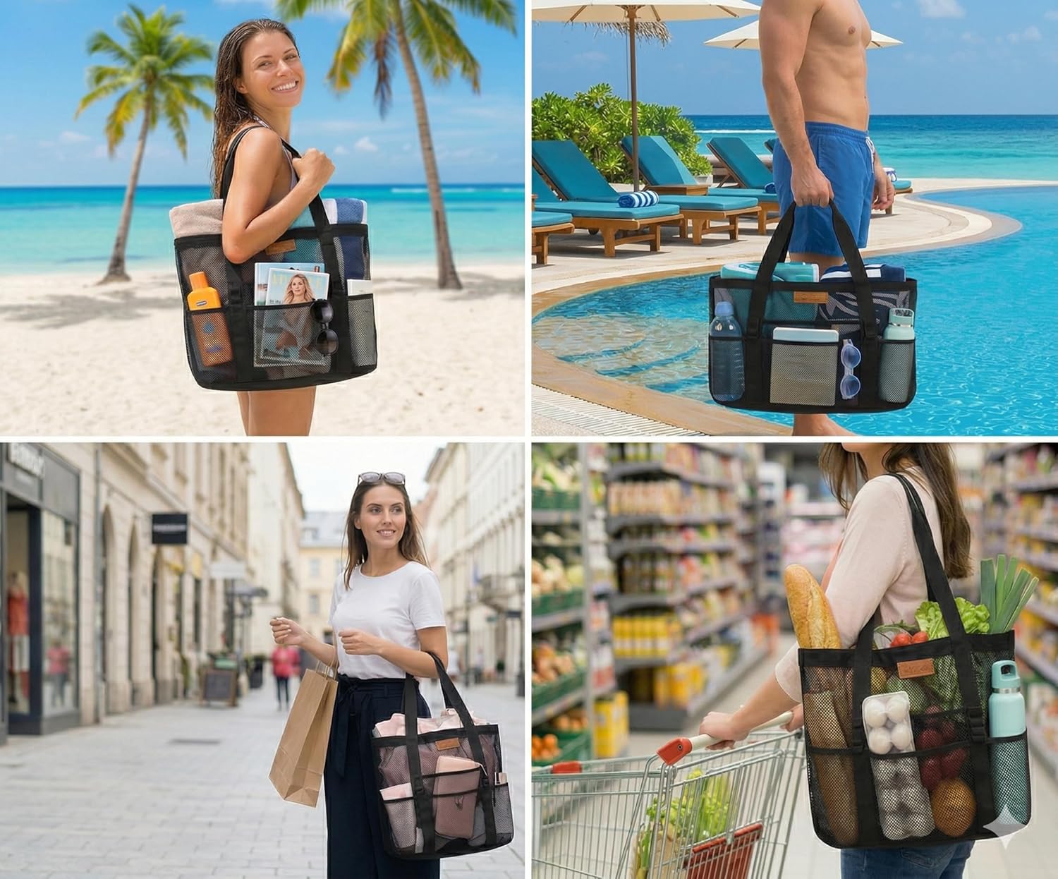 Mesh Beach Bags for Women - Plus Waterproof Sandproof Tote Bag - Image 7