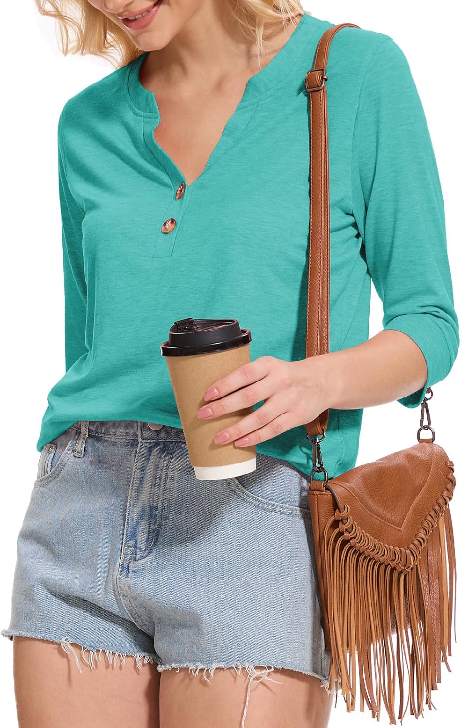 Dimur Womens Tops 3/4 Sleeve