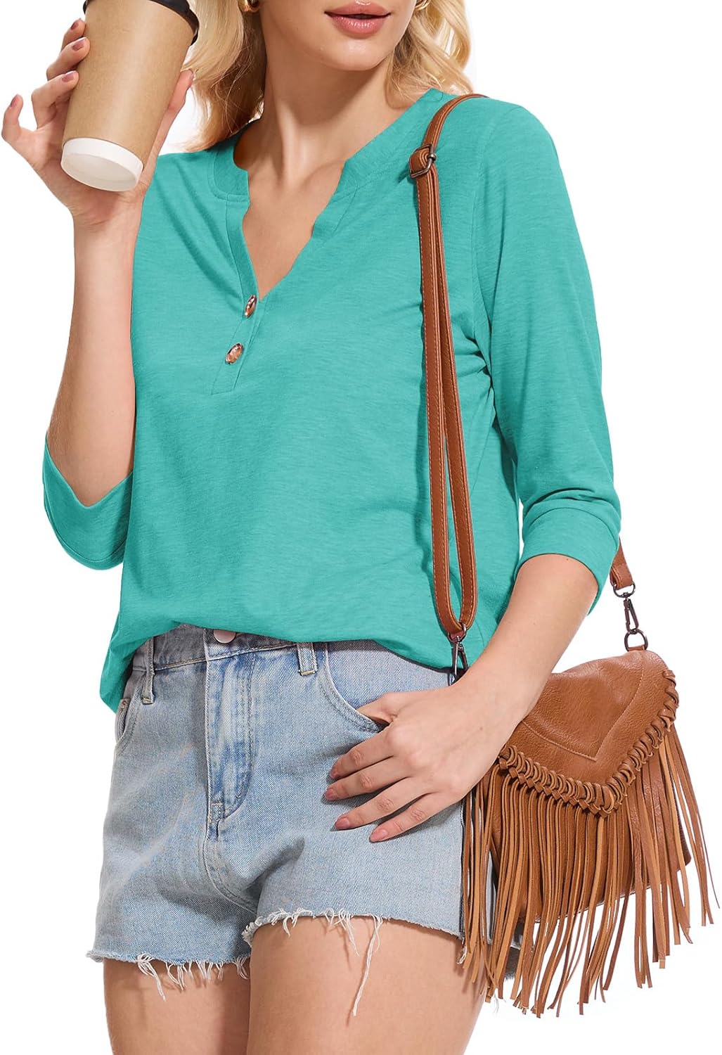 Dimur Womens Tops 3/4 Sleeve