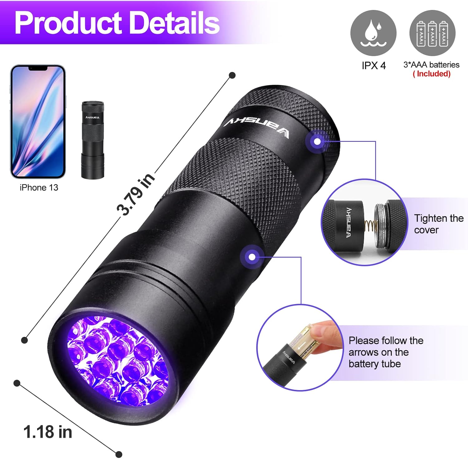 UV Light 395nm Blacklight Flashlight: