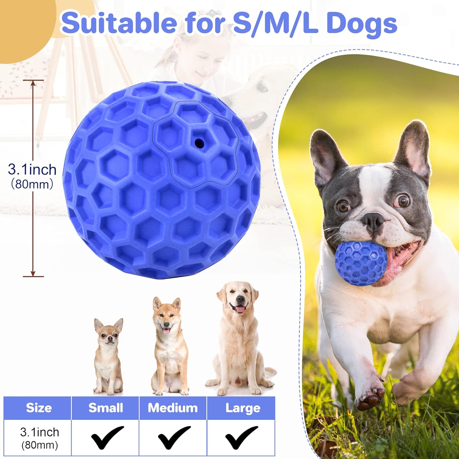 DISSKNIC Indestructible Squeaky Dog Ball