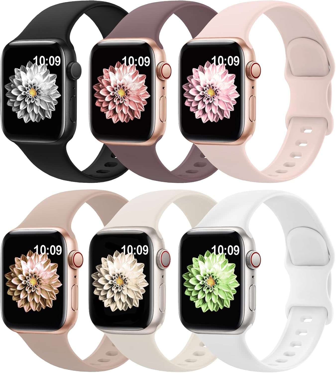 6 Pack Sport Bands Compatible with Apple Watch Band 38mm 40mm 41mm 42mm 44mm 45mm 49mm 46mm,Silicone Waterproof Strap for iWatch Apple Watch Series 11 10 9 Ultra 8 7 6 5 4 3 2 1 SE Women Men