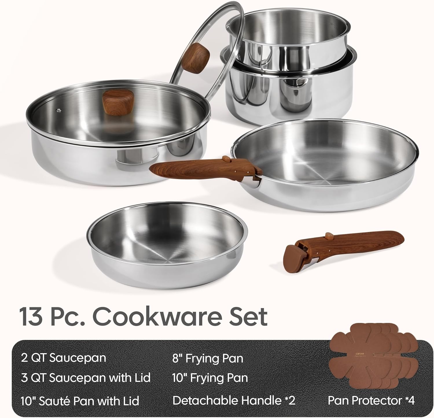 CAROTE 13 PCS Tri-Ply Stainless