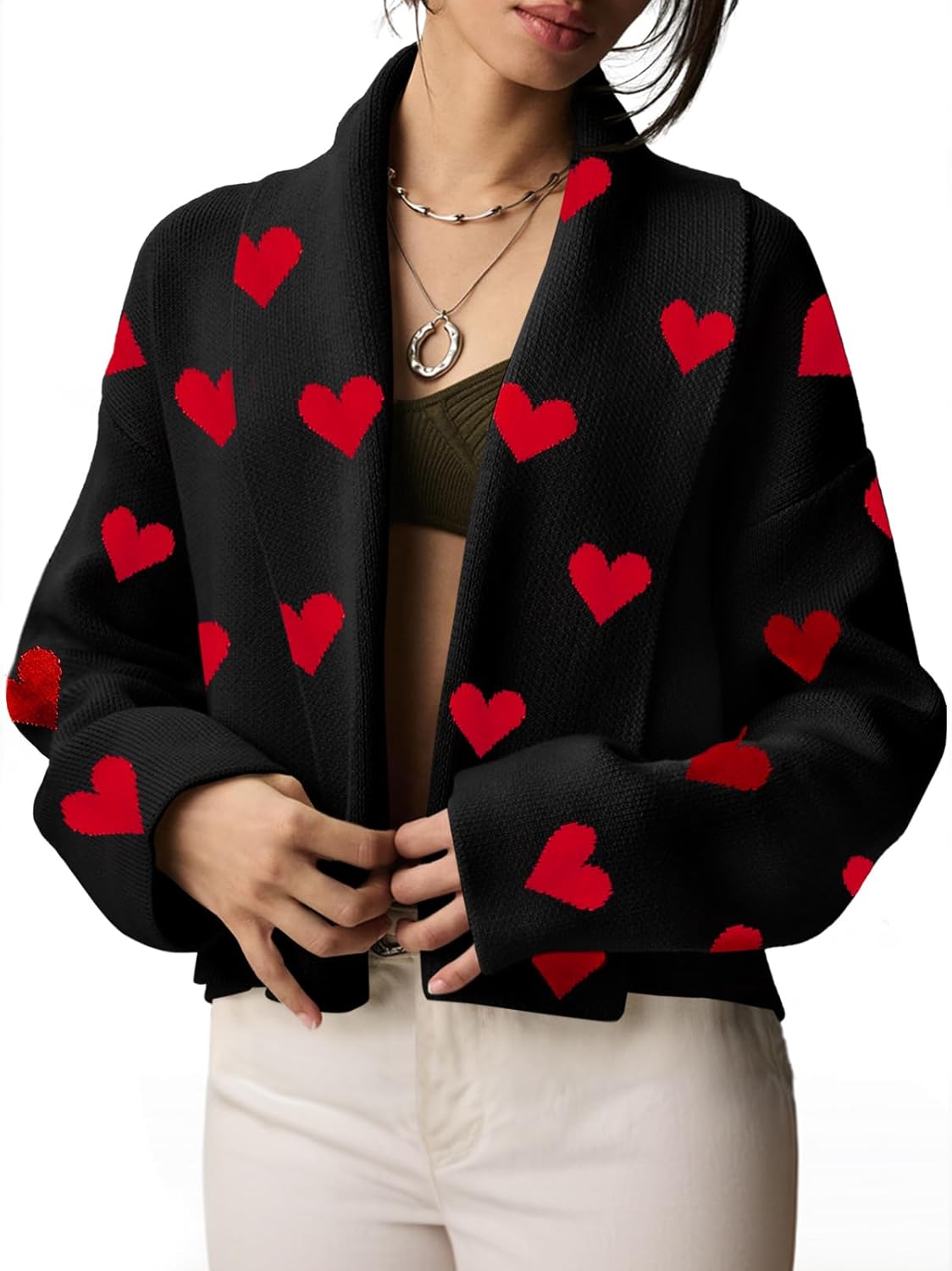 Saodimallsu Womens Cropped Cardigan Open