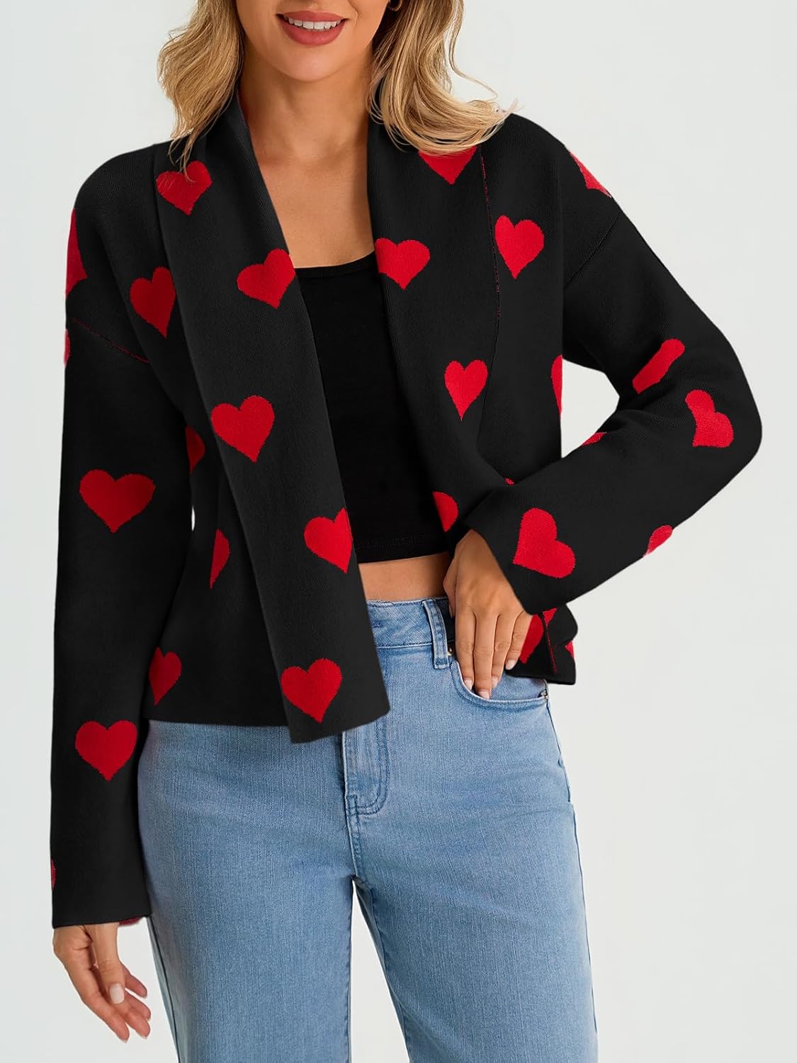 Saodimallsu Womens Cropped Cardigan Open