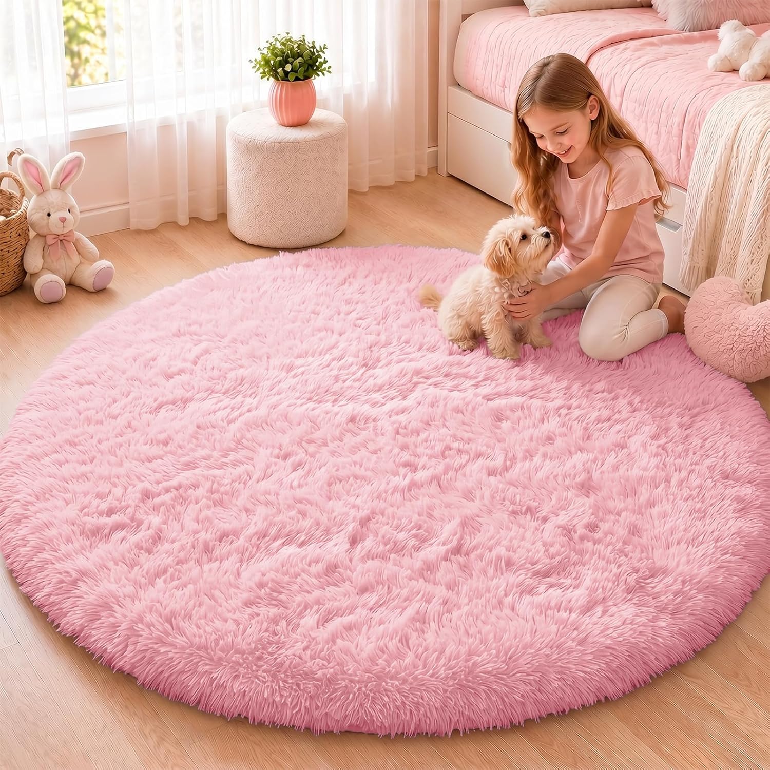 OLANLY Pink Round Rugs