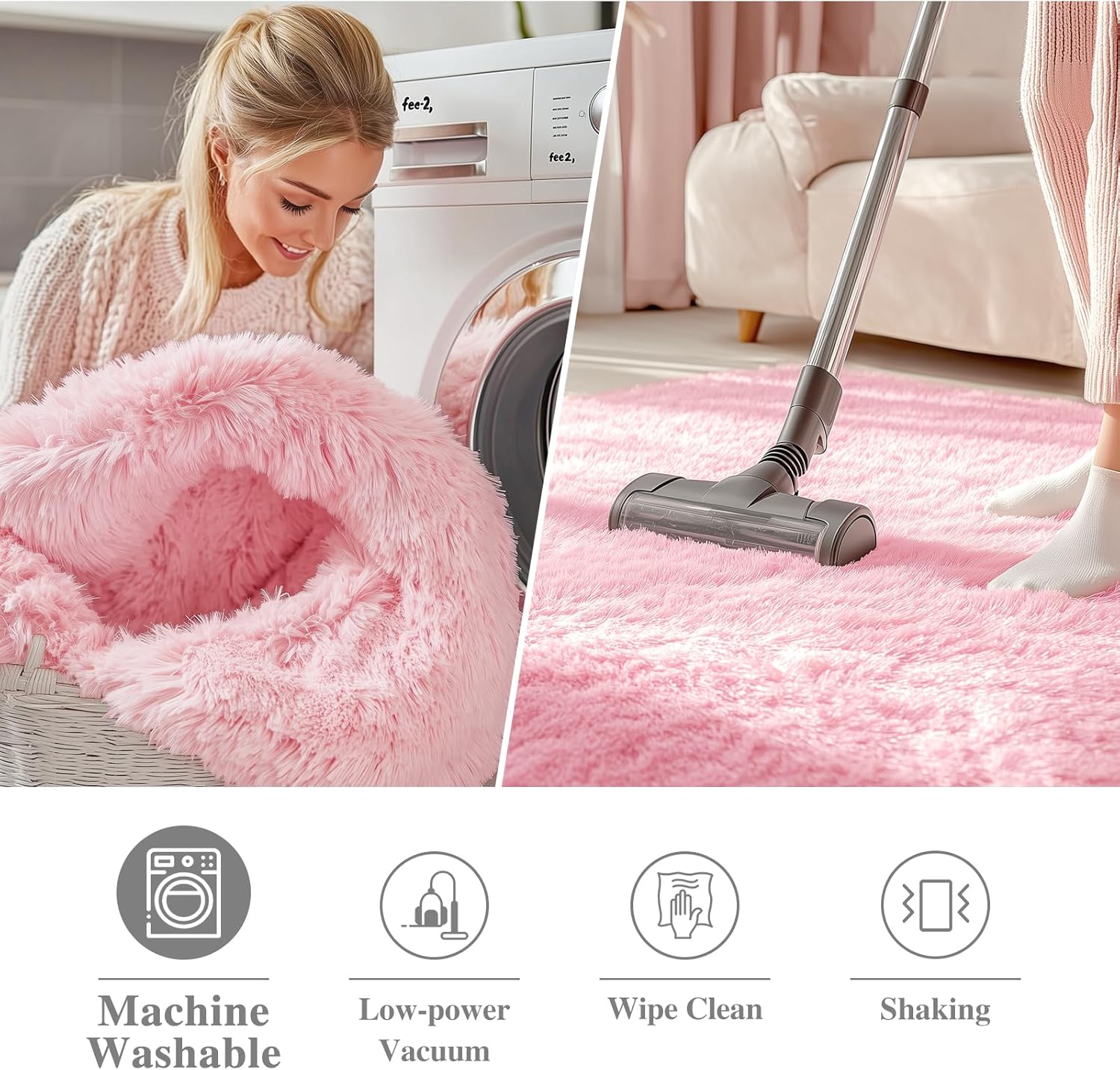 OLANLY Pink Round Rugs