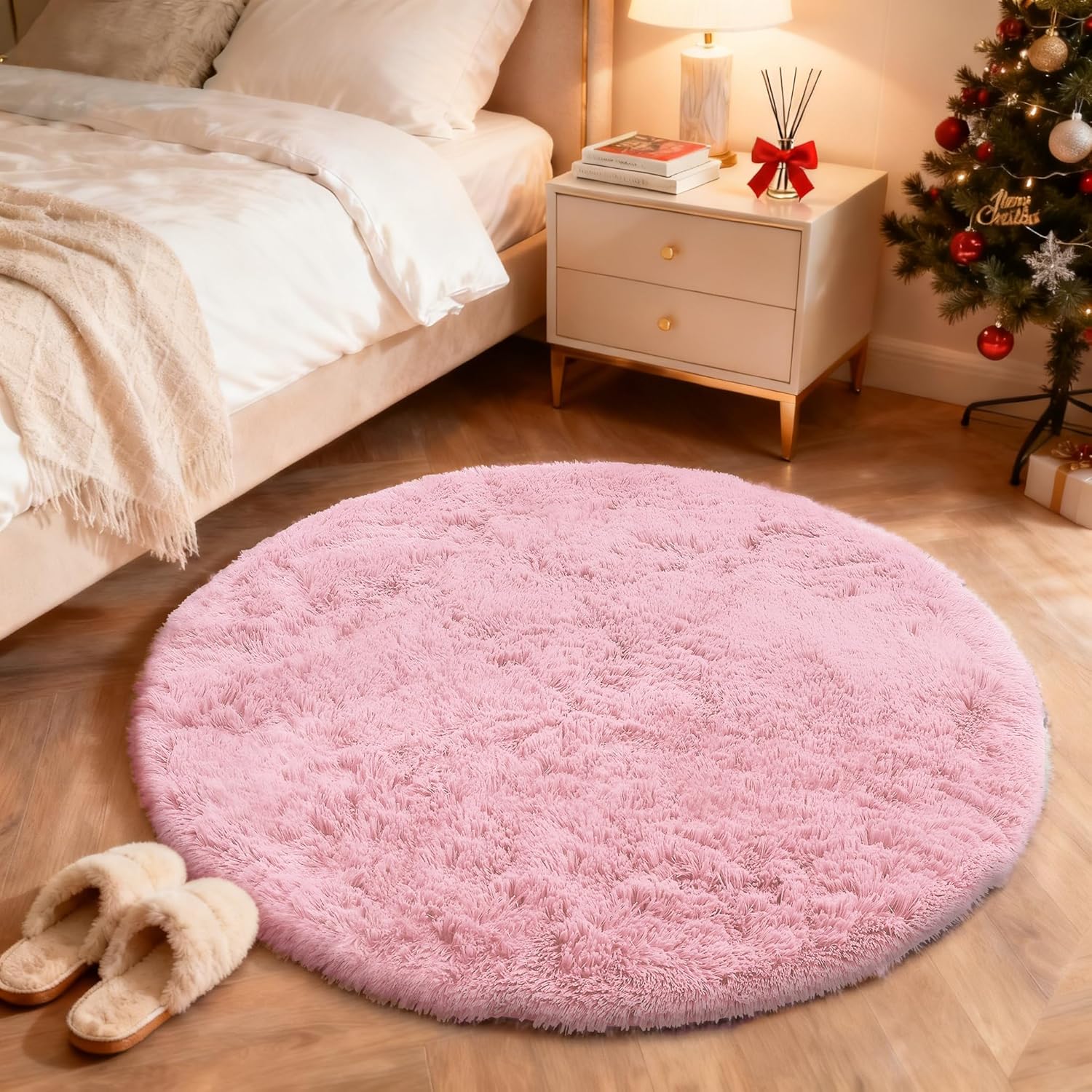 OLANLY Pink Round Rugs