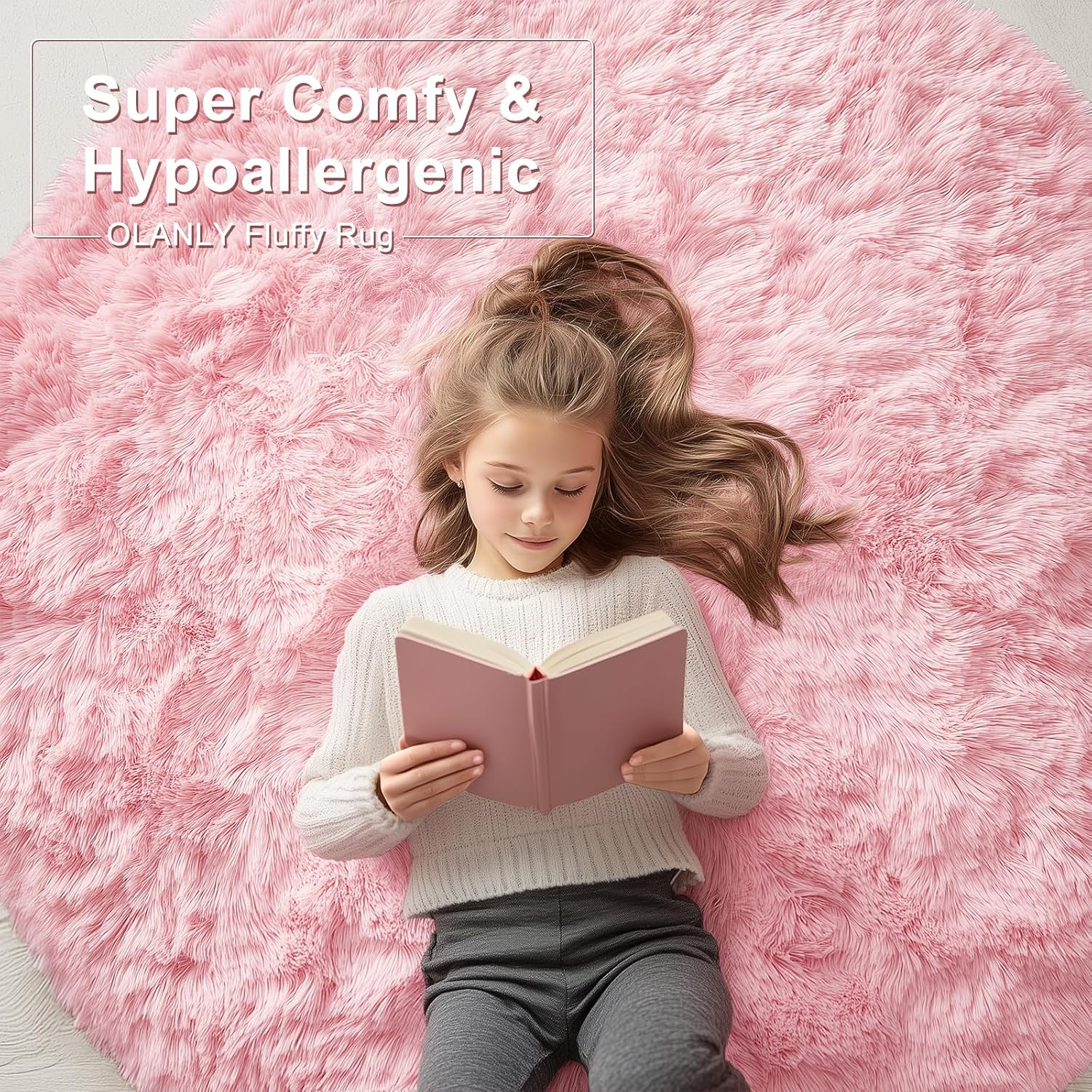 OLANLY Pink Round Rugs