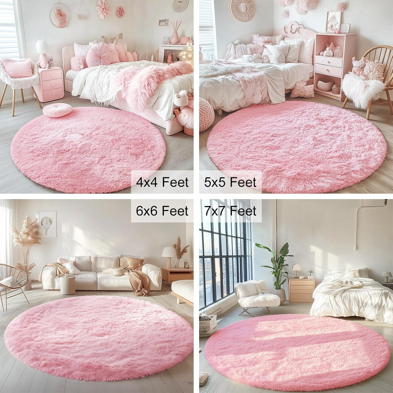 OLANLY Pink Round Rugs