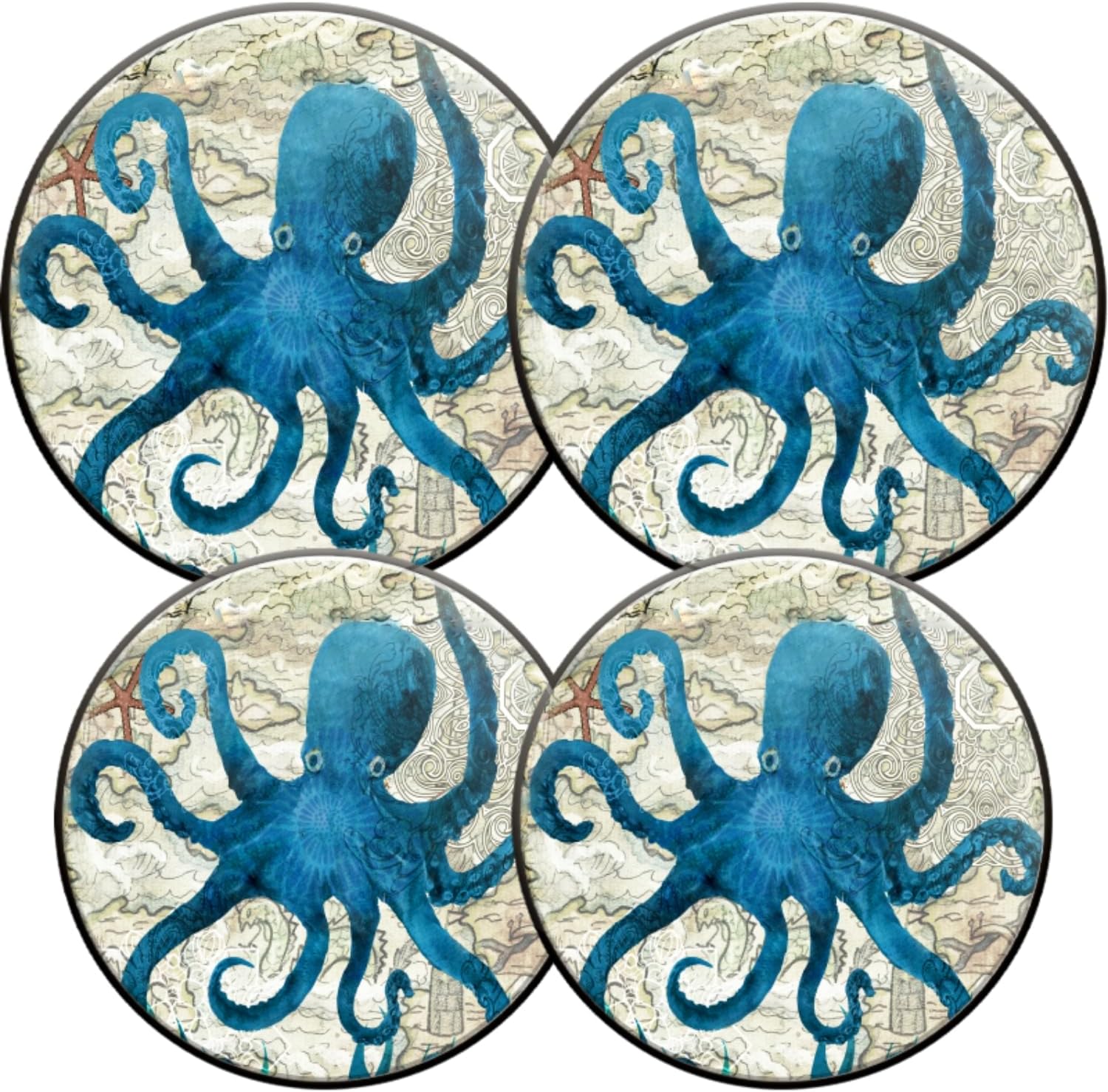 Electric Stove Burner Covers,Set Of 4,Gas Stovetop Cover For Kitchen,8 Inches And 10 Inches,Vintage Octopus