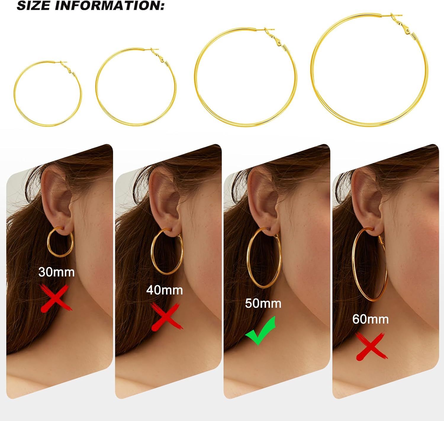 4 Pairs Silver Gold Hoop