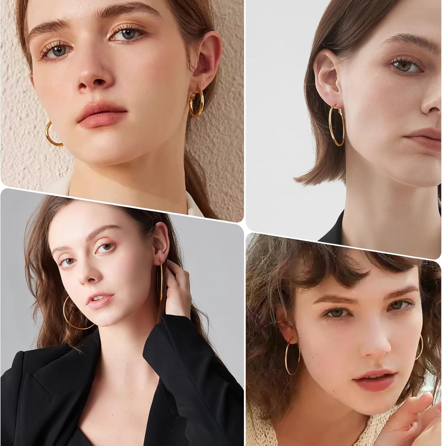 4 Pairs Silver Gold Hoop