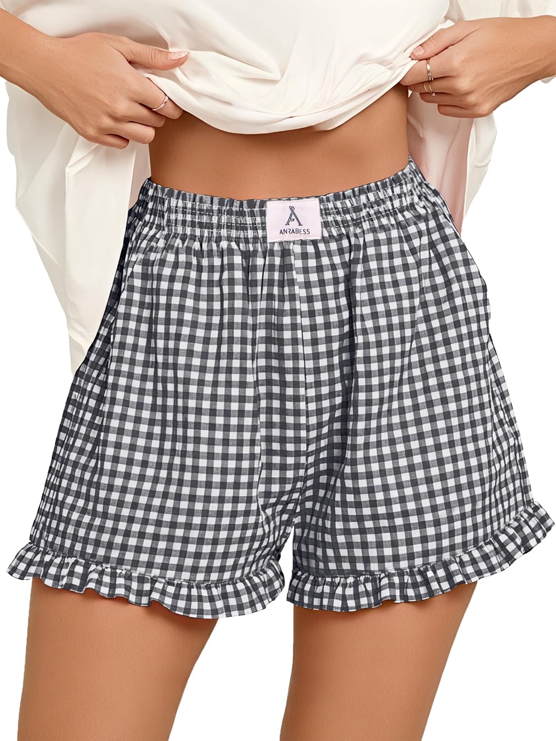 ANRABESS Boxer Shorts for Women,Gingham