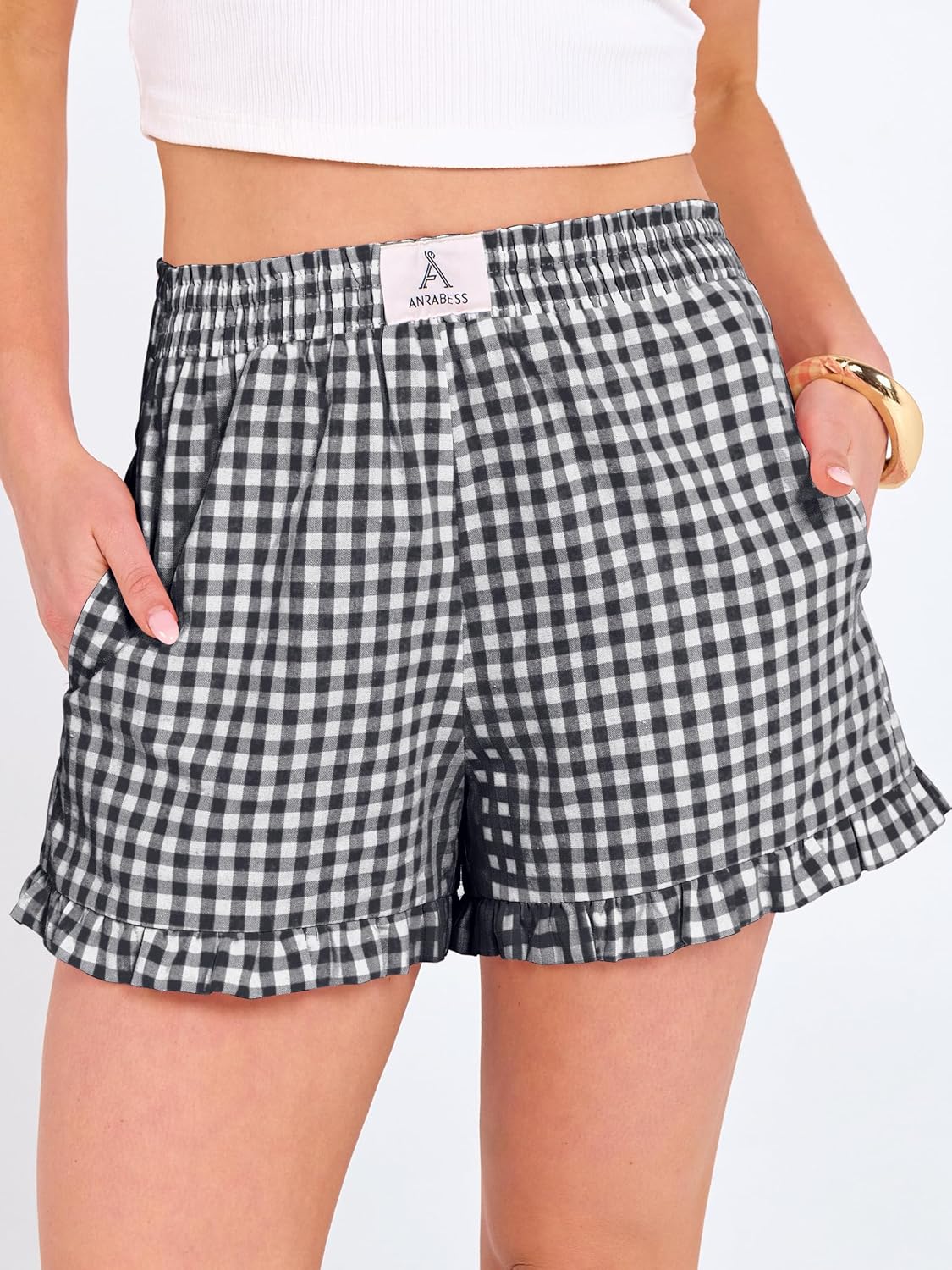 ANRABESS Boxer Shorts for Women,Gingham