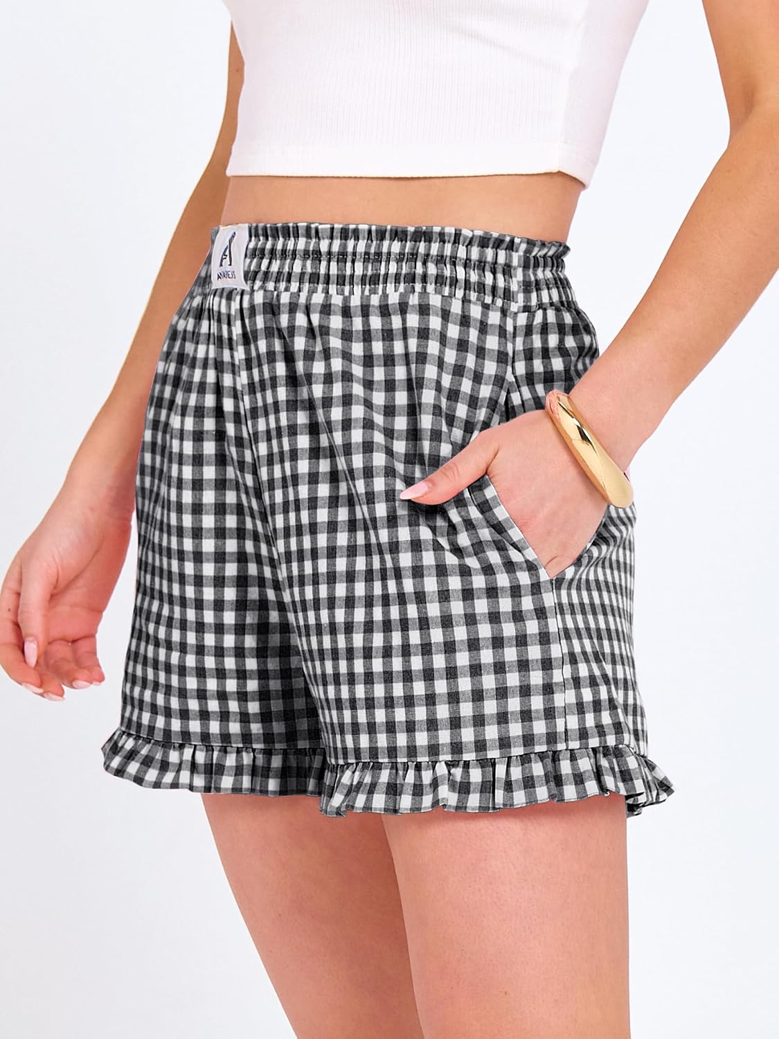 ANRABESS Boxer Shorts for Women,Gingham