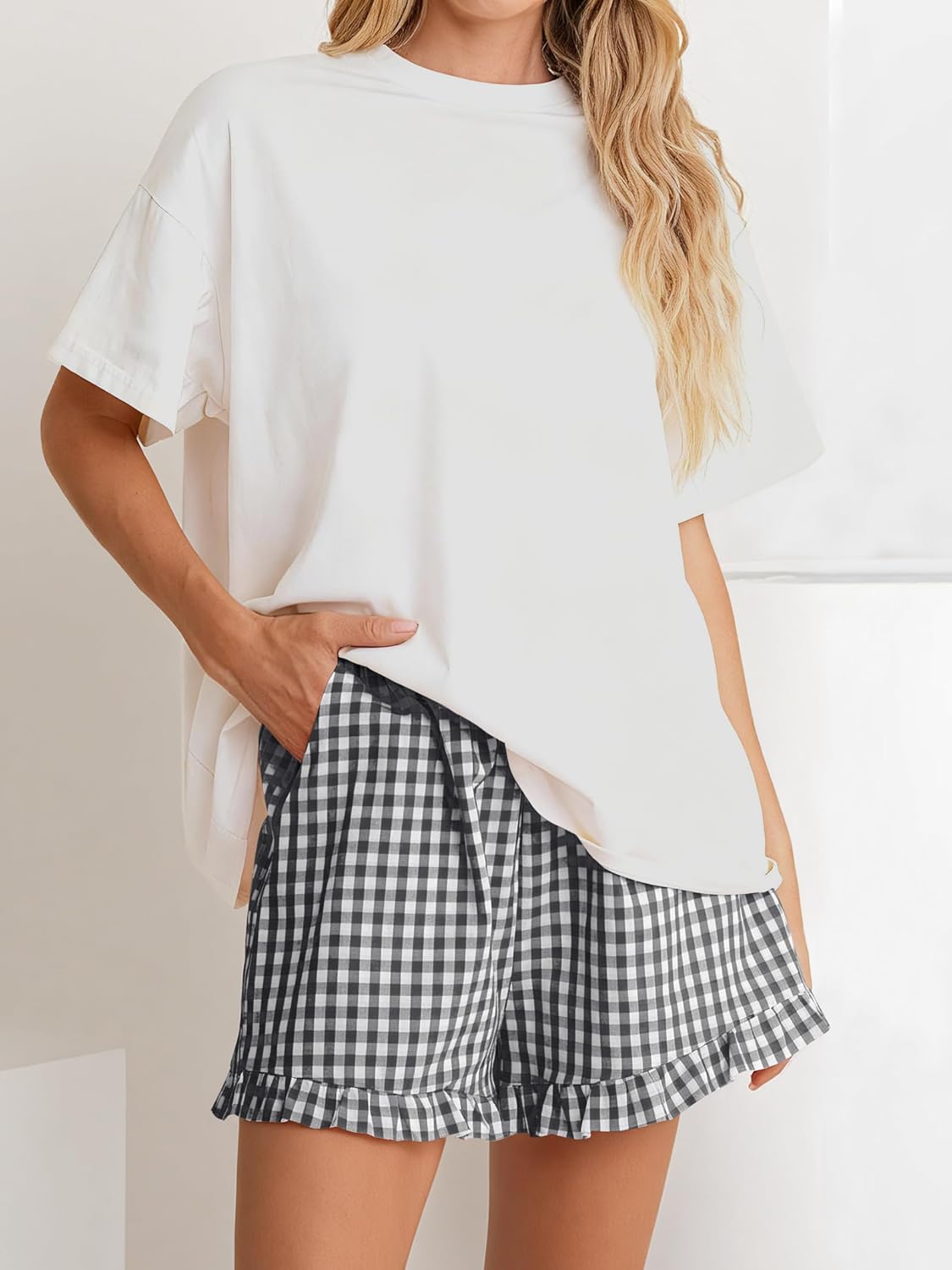 ANRABESS Boxer Shorts for Women,Gingham