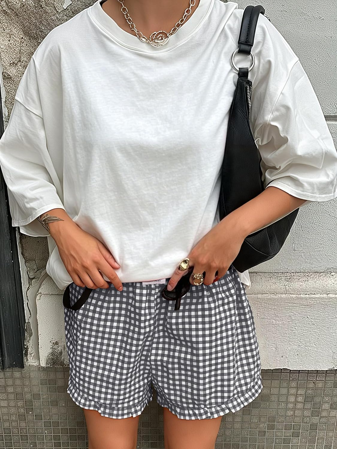 ANRABESS Boxer Shorts for Women,Gingham