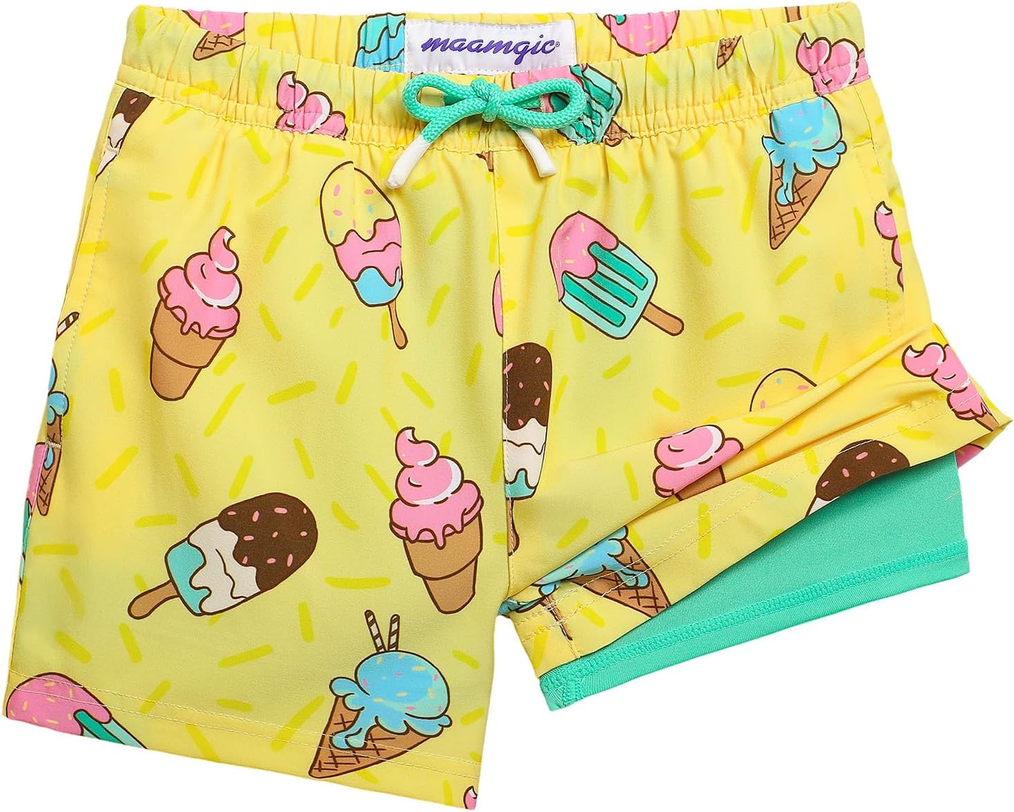 maamgic Boys Swim Trunks with Compression Liner Toddler Stretch Swim Shorts
