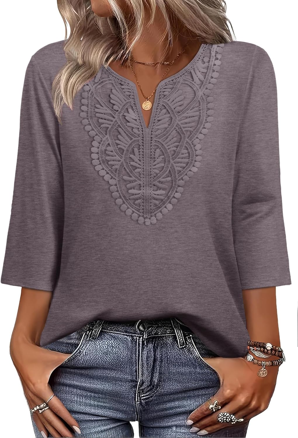 WIHOLL 3/4 Length Sleeve Womens