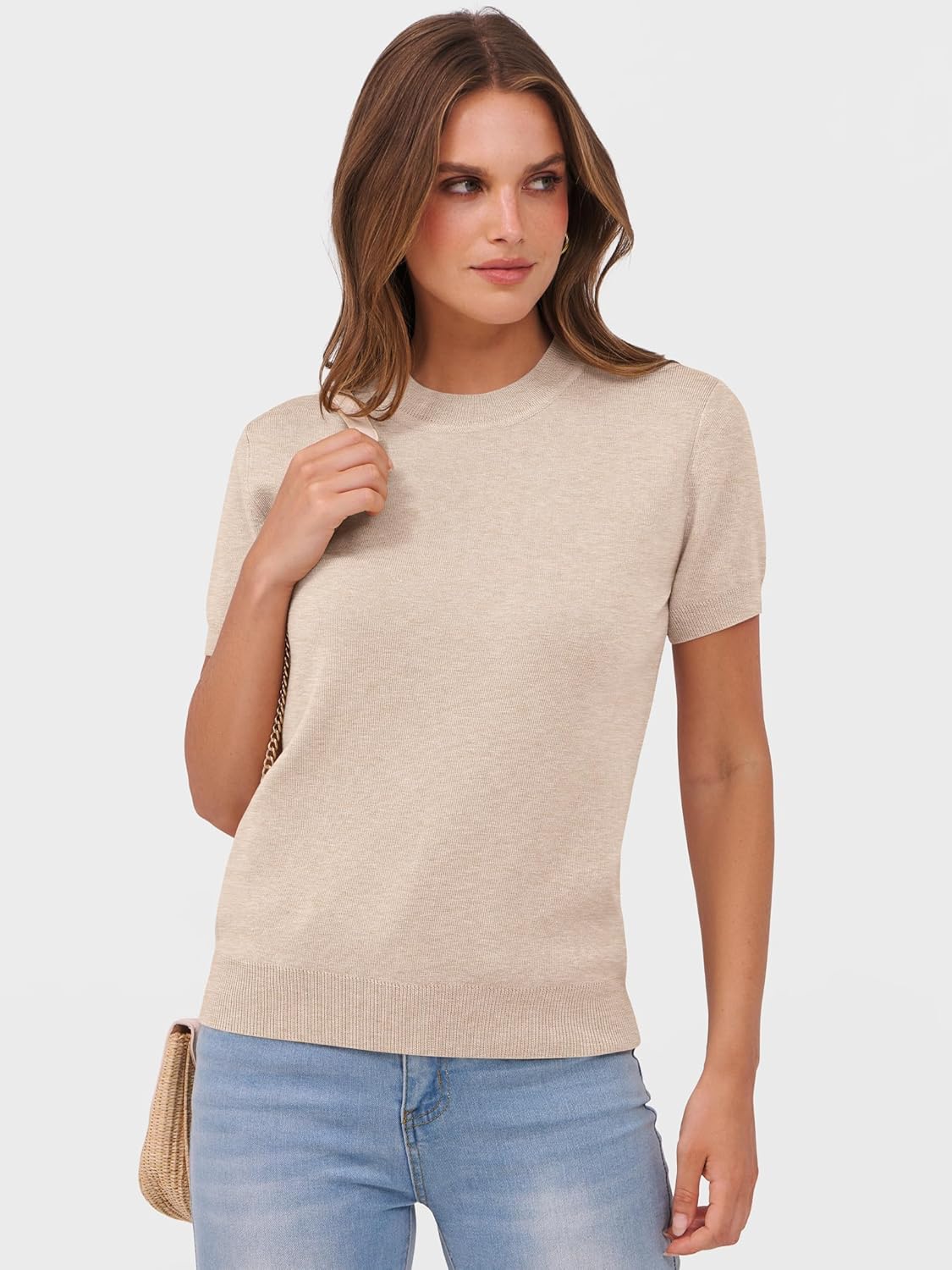 ANRABESS Womens Short Sleeve Sweaters