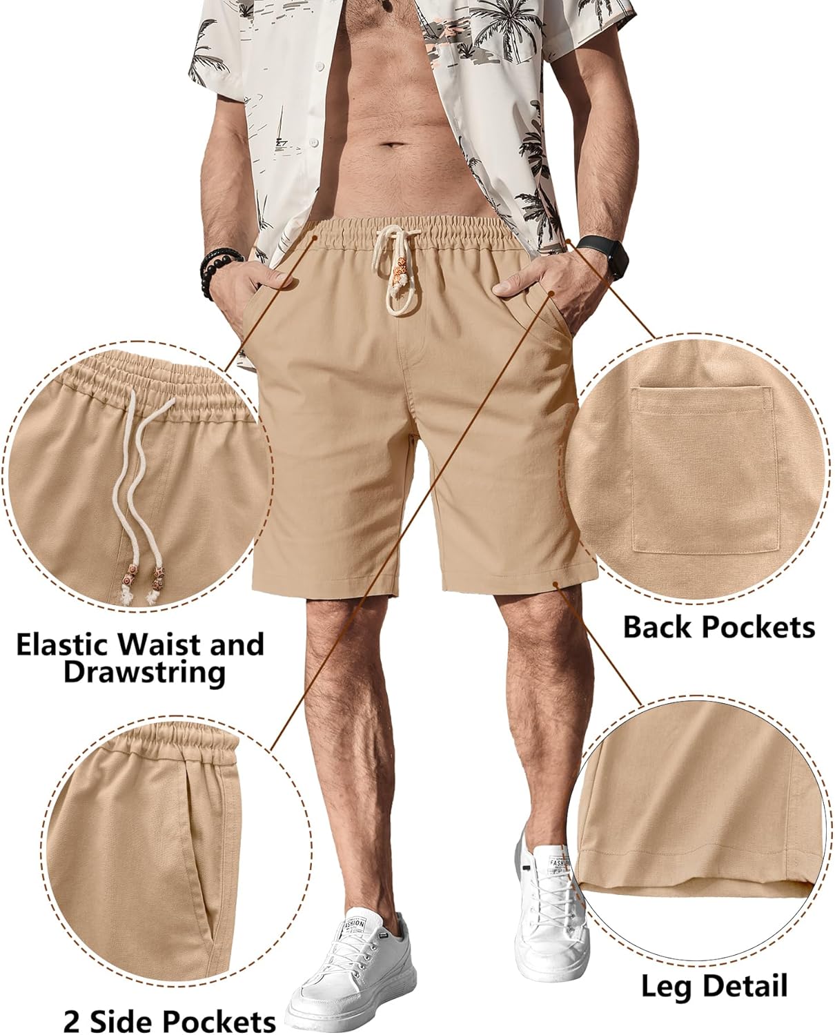 Comdecevis Men's Linen Shorts Casual