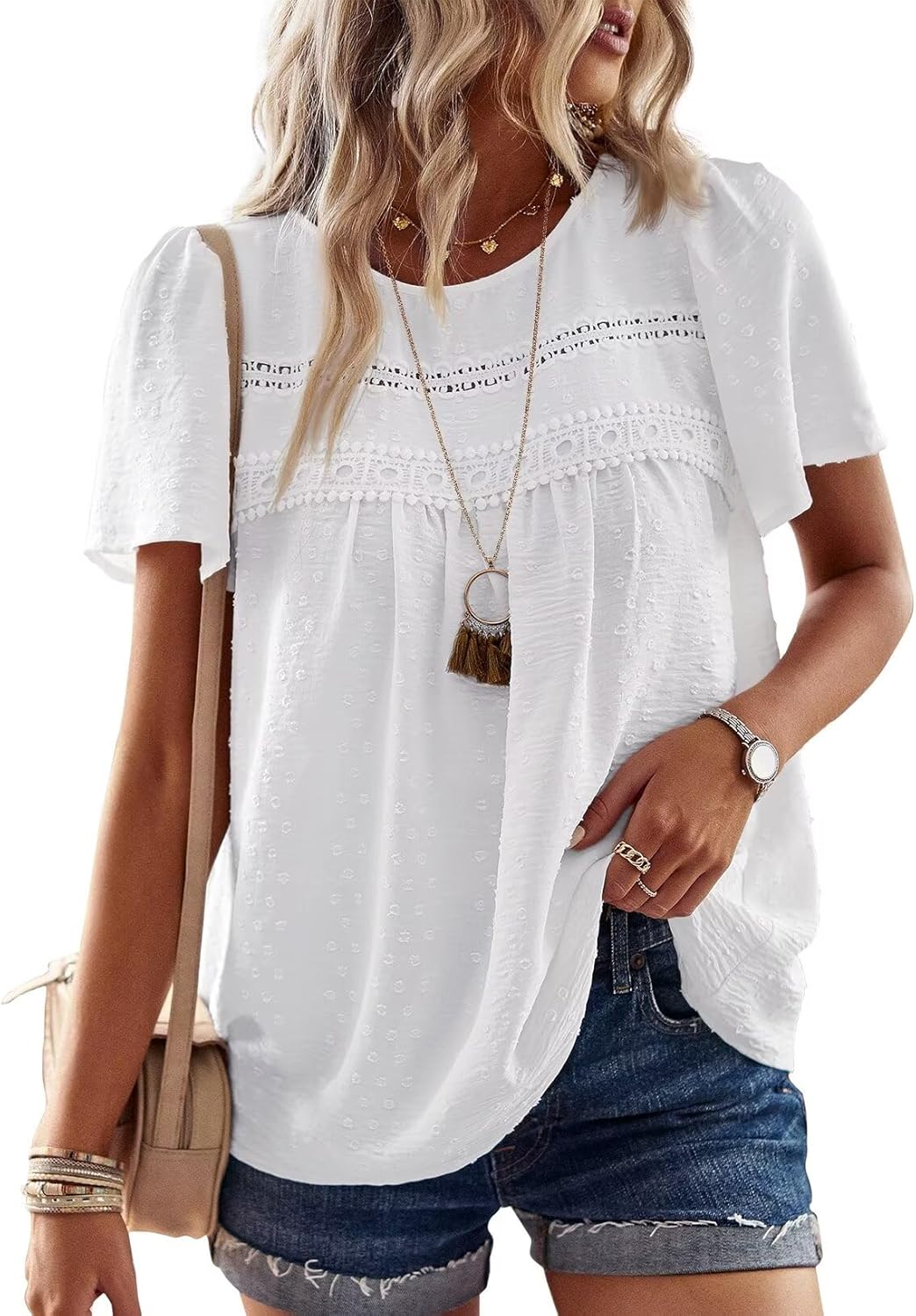 Falechay Womens Summer Tops Crewneck